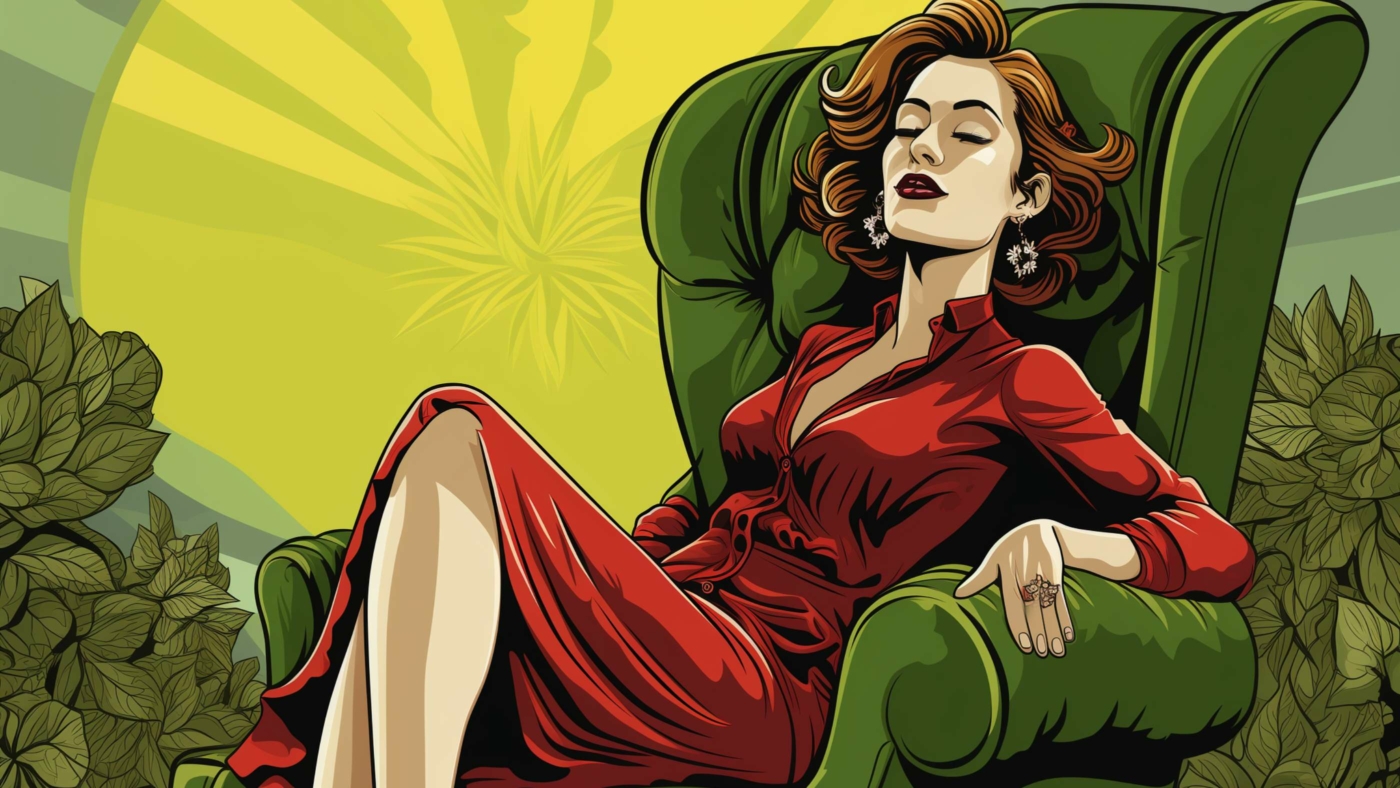 Indacloud. A Relaxed Woman On A Sofa Chair Very High On Marijua B76Aeea0 57Ed 4498 Bc91 55B1Edfafb6F